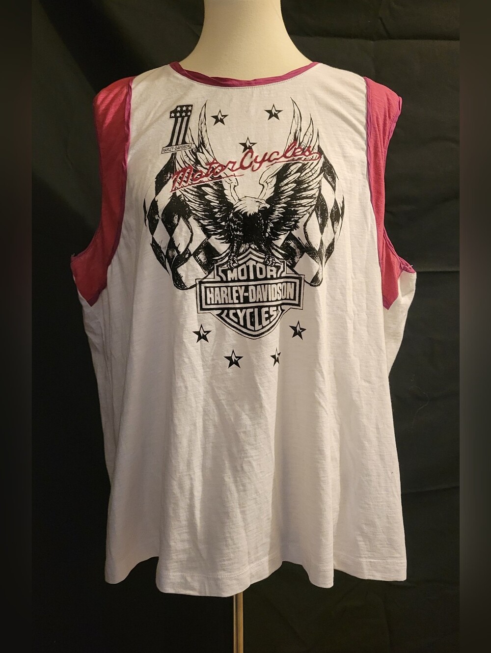 Harley-Davidson White & Pink Sleeveless Graphic Tank Top